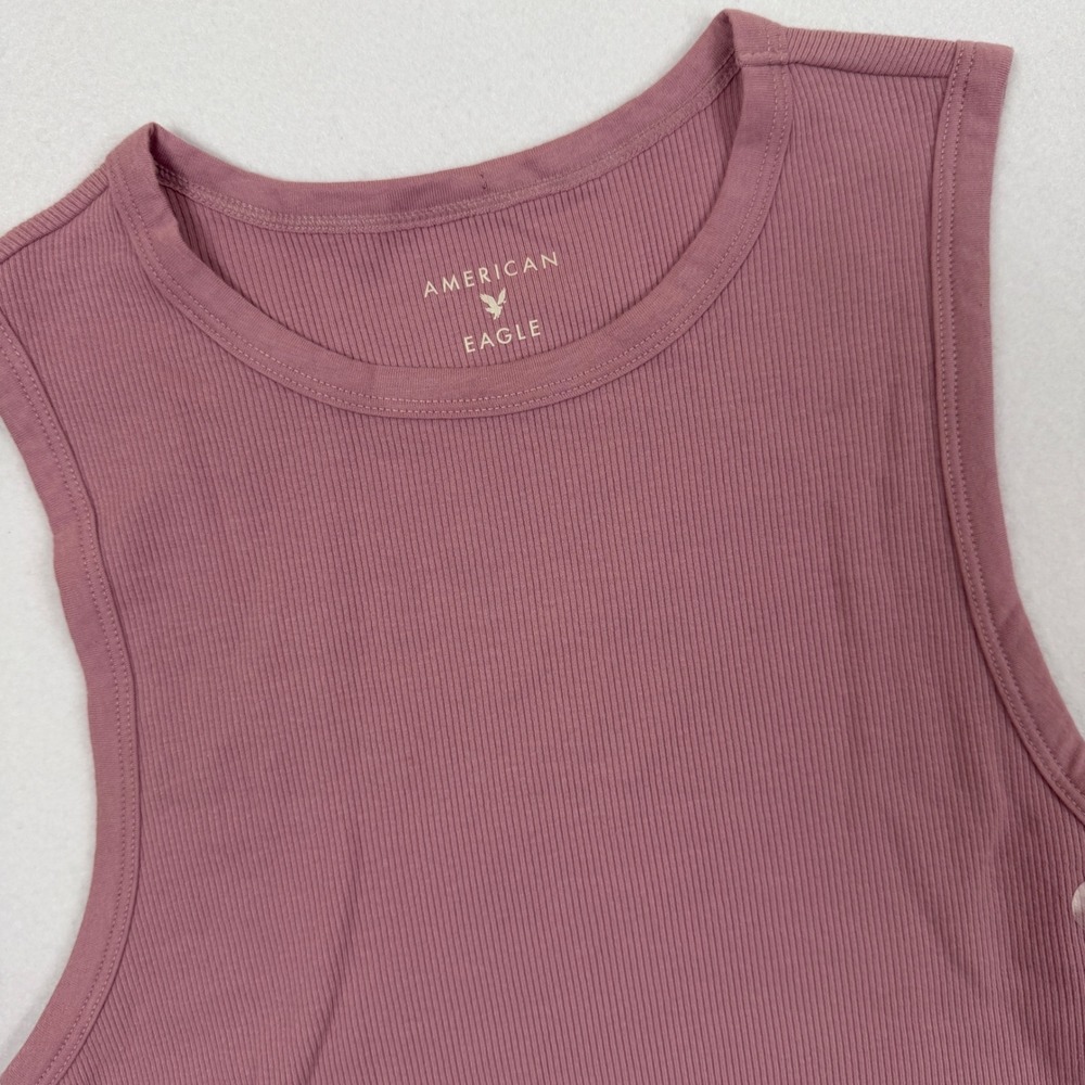 American Eagle Ribbed Muscle Tank Top Womens Medium Mauve Pink Crew Neck NWT